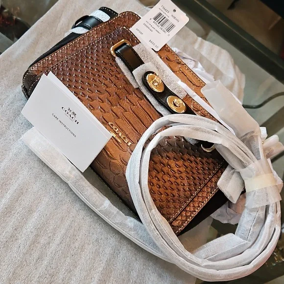 Coach Blake Crossbody Bag Metallic Snake Embossed Bronze Leather Gold Hdwr NWT - Picture 13 of 16